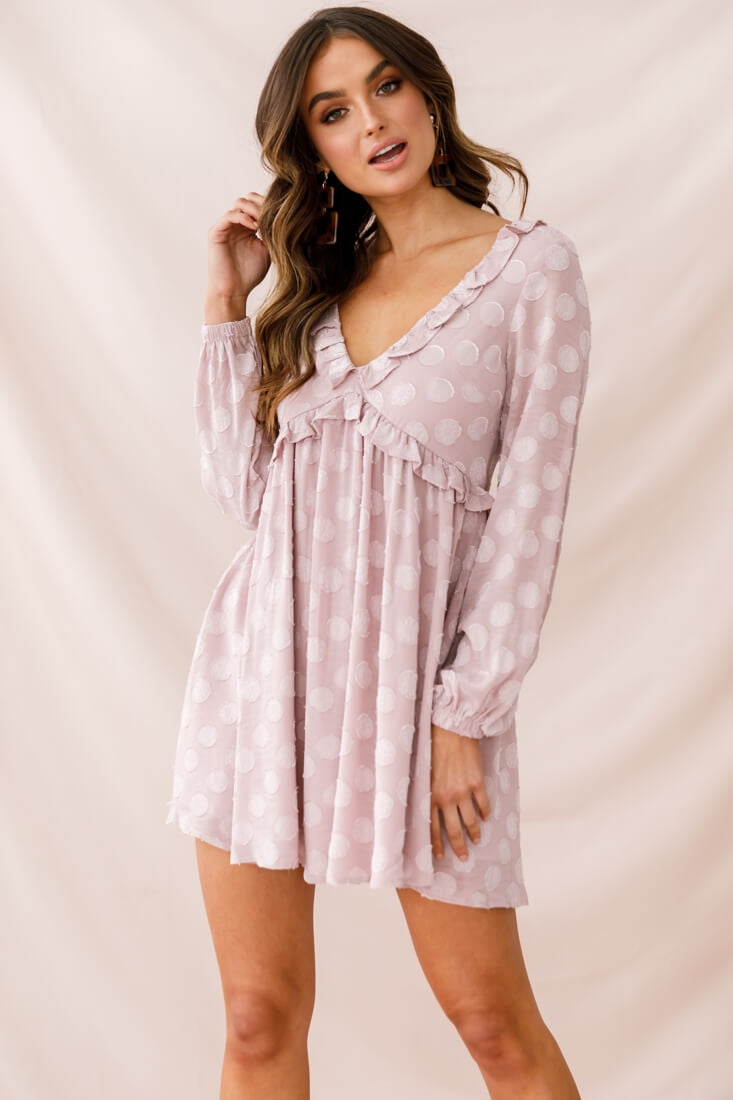 Cutie Pie Long Sleeve Babydoll Dress Mauve by Selfie Leslie