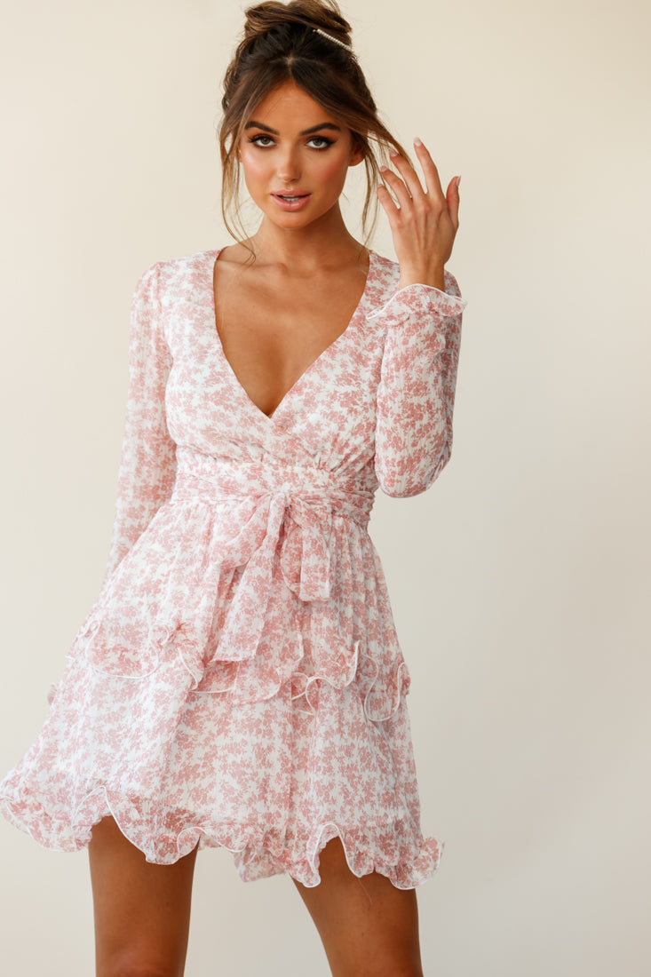 Greta Tiered Ruffle Chiffon Dress Floral Pattern Blush by Selfie Leslie