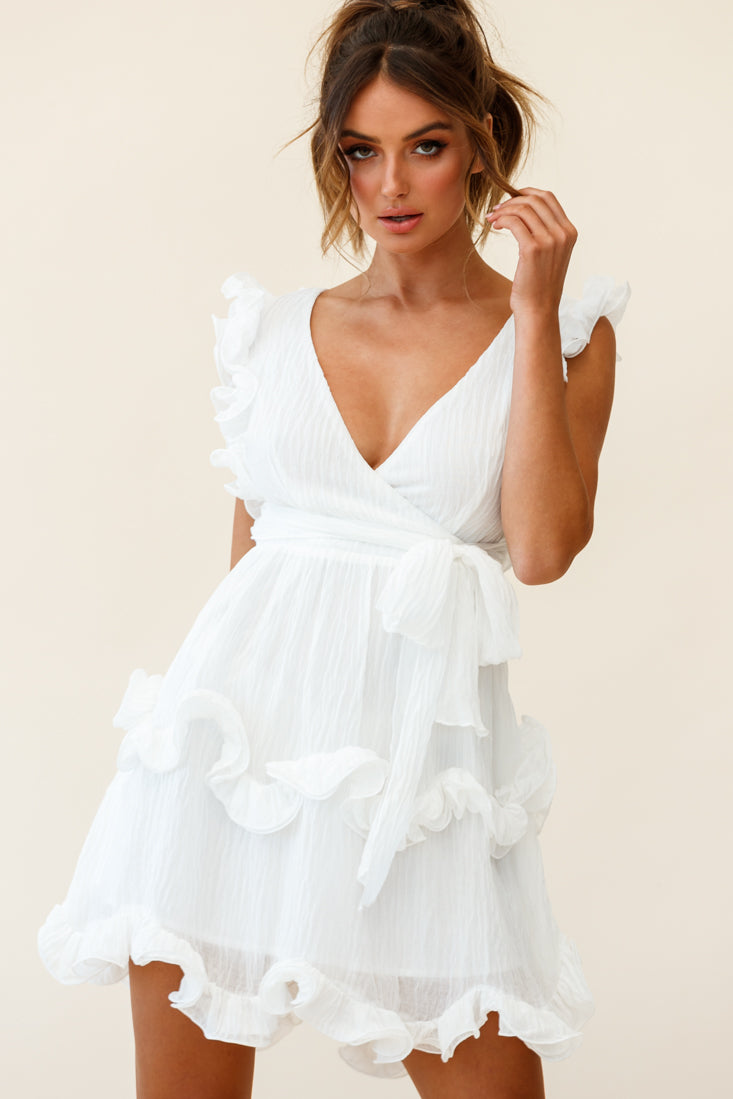 Greta Sleeveless Tiered Ruffle Chiffon Dress White by Selfie Leslie