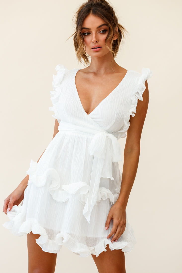 Greta Sleeveless Tiered Ruffle Chiffon Dress White by Selfie Leslie