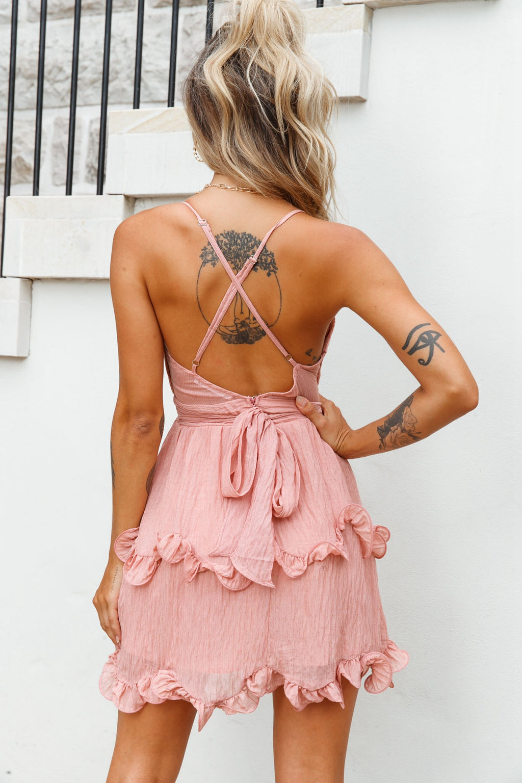 Greta Cami Strap Frill Chiffon Dress Rose by Selfie Leslie