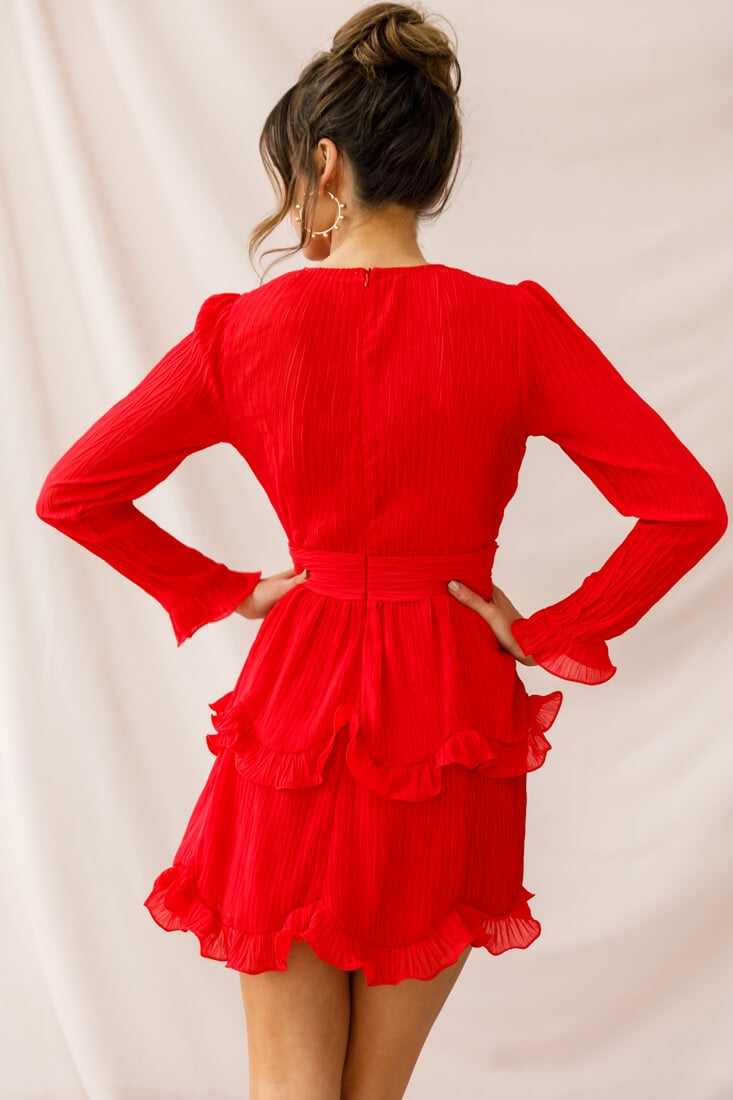Greta Tiered Ruffle Chiffon Dress Red by Selfie Leslie