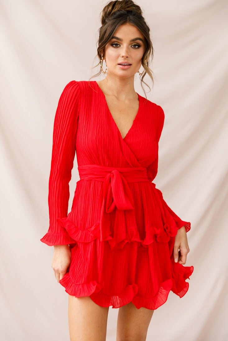 Greta Tiered Ruffle Chiffon Dress Red by Selfie Leslie