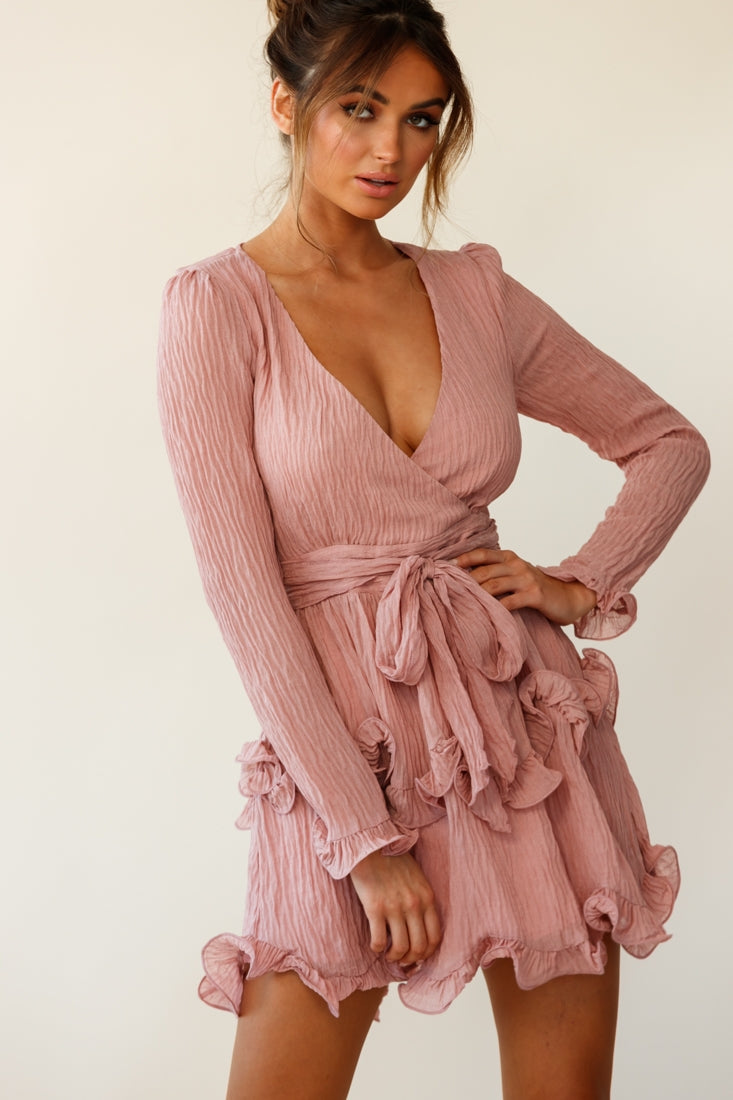 Greta Tiered Ruffle Chiffon Dress Rose by Selfie Leslie
