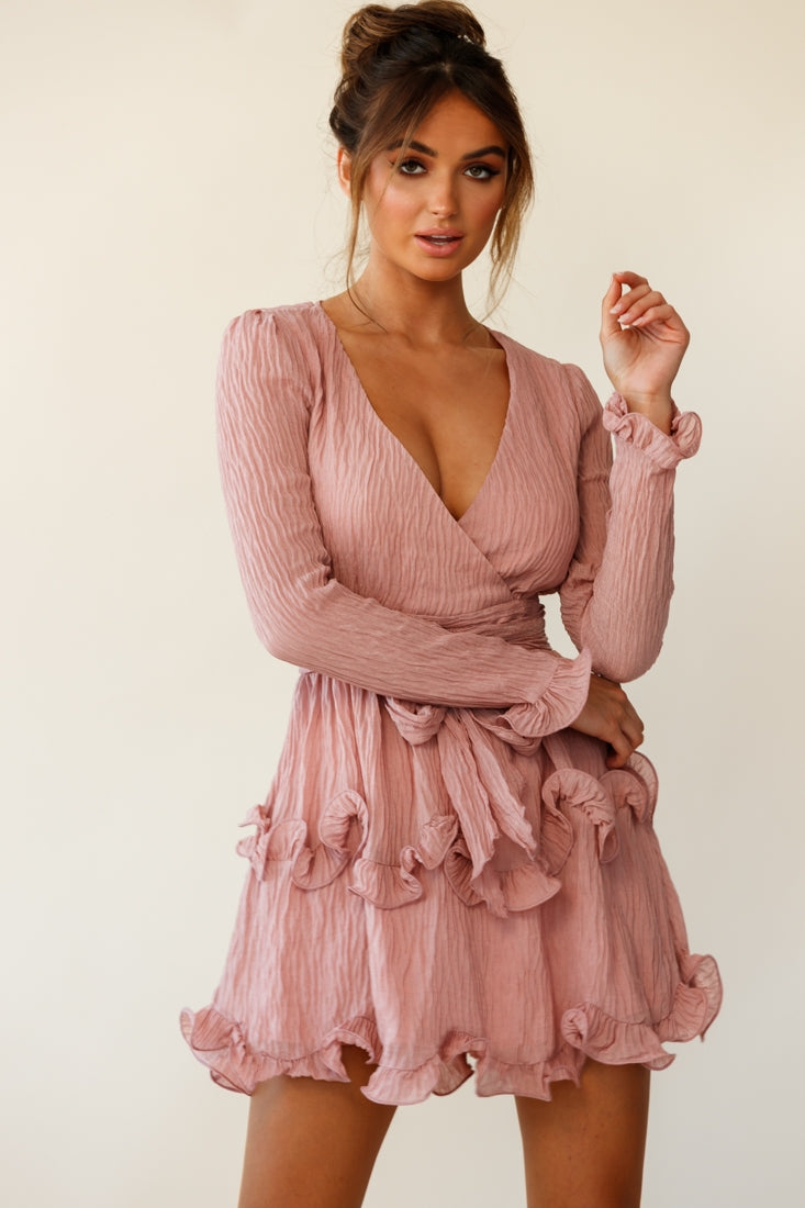 Greta Tiered Ruffle Chiffon Dress Rose by Selfie Leslie