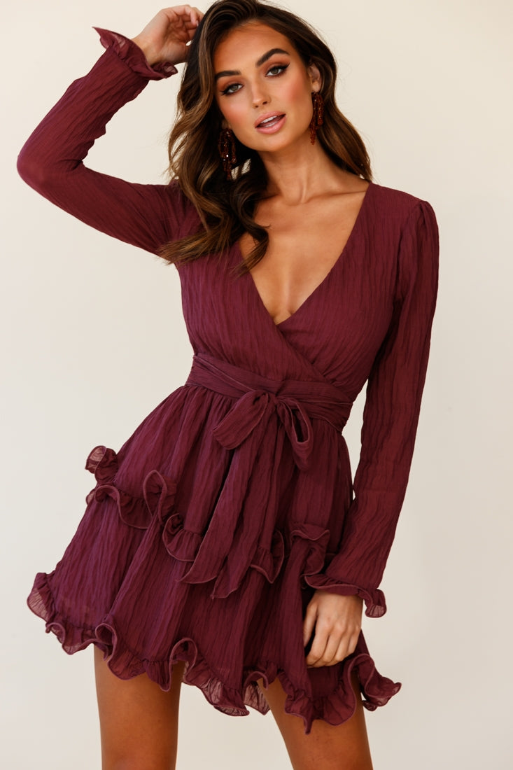 Greta Tiered Ruffle Chiffon Dress Wine by Selfie Leslie