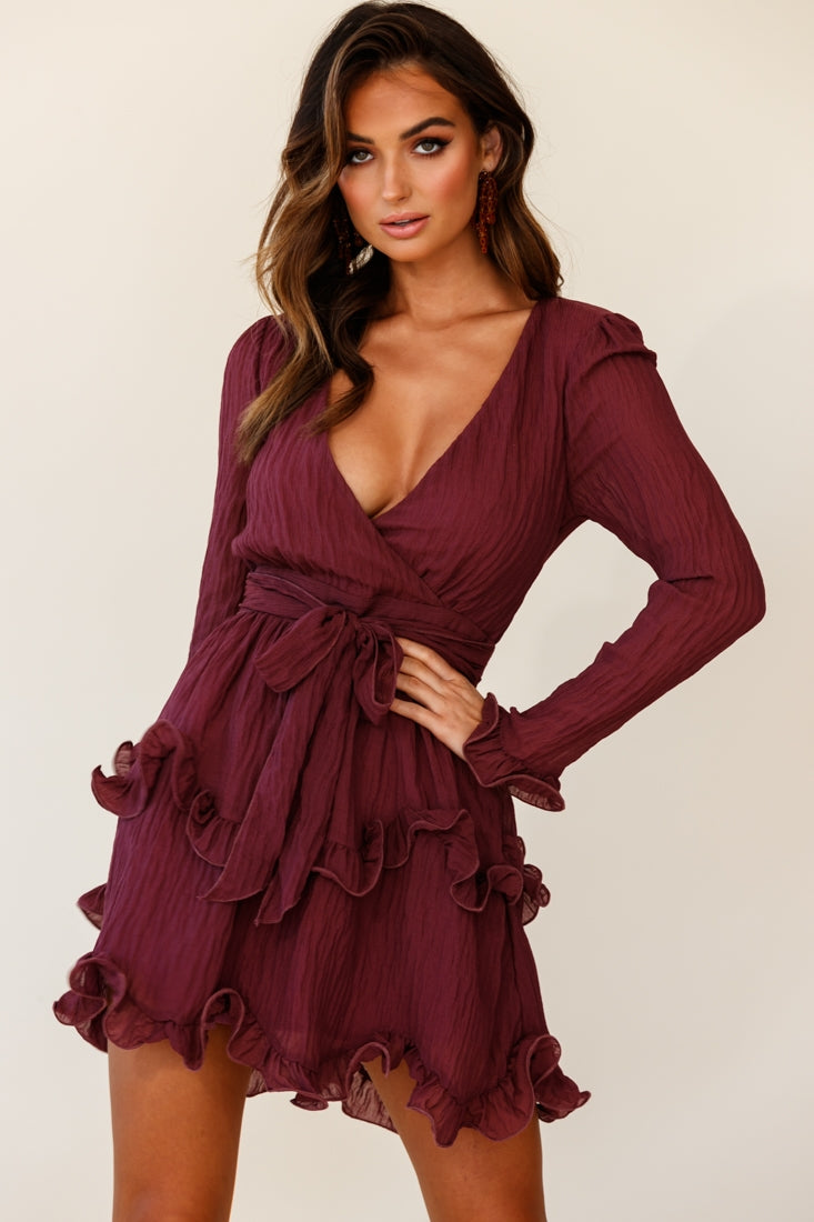 Greta Tiered Ruffle Chiffon Dress Wine by Selfie Leslie