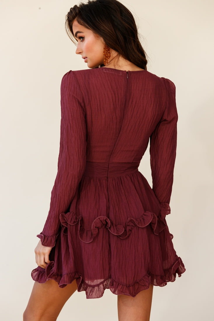 Greta Tiered Ruffle Chiffon Dress Wine by Selfie Leslie