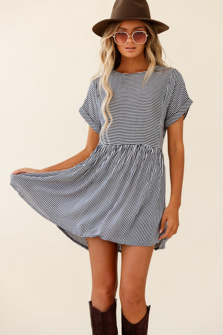 Cannes Striped Day Dress Black by Selfie Leslie