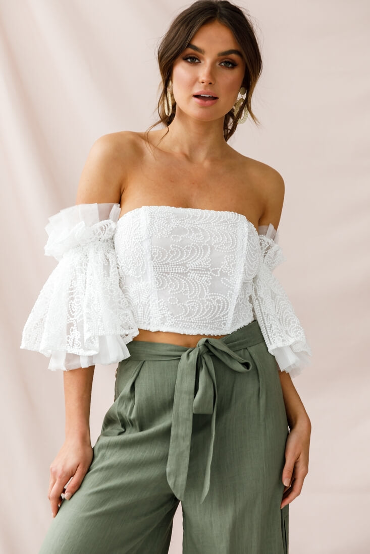 Arna Bell Sleeve Off-Shoulder Top White by Selfie Leslie