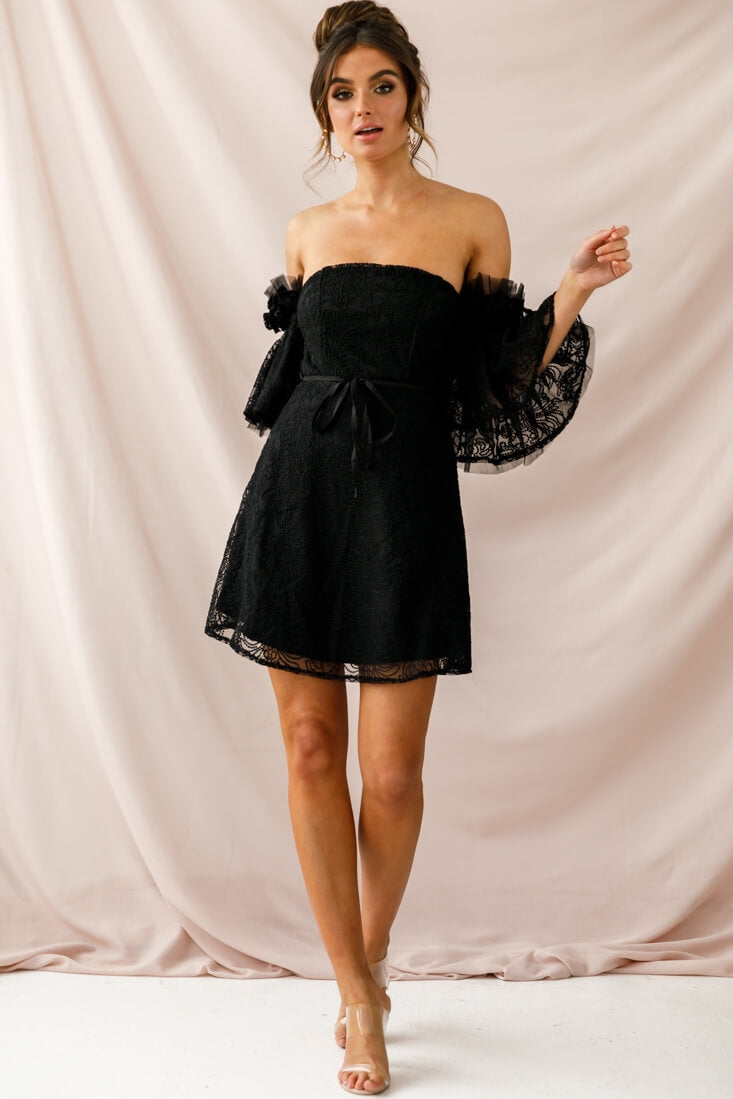 Arna Bell Sleeve Embroidery Dress Black by Selfie Leslie