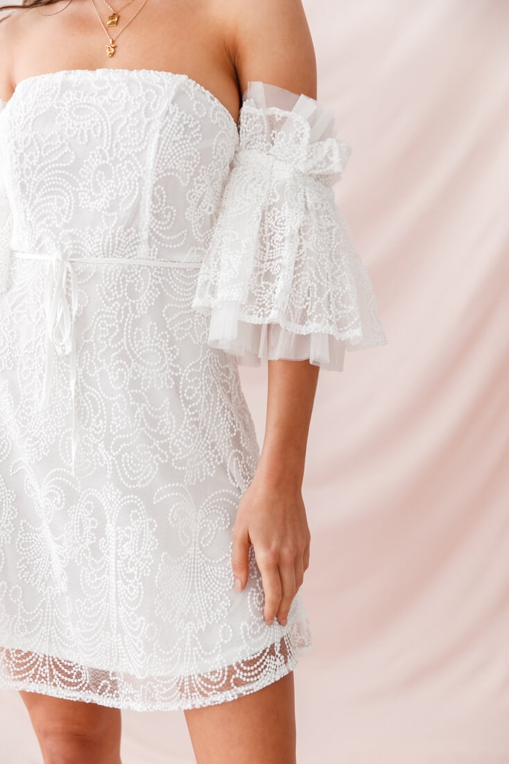 Arna Bell Sleeve Embroidery Dress White by Selfie Leslie