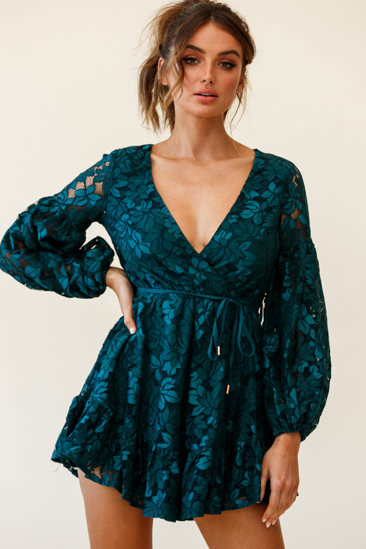 Ever After Keyhole Back Lace Dress Teal by Selfie Leslie