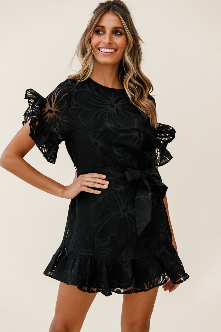 Coolum Ruffle Sleeve Dress Black by Selfie Leslie