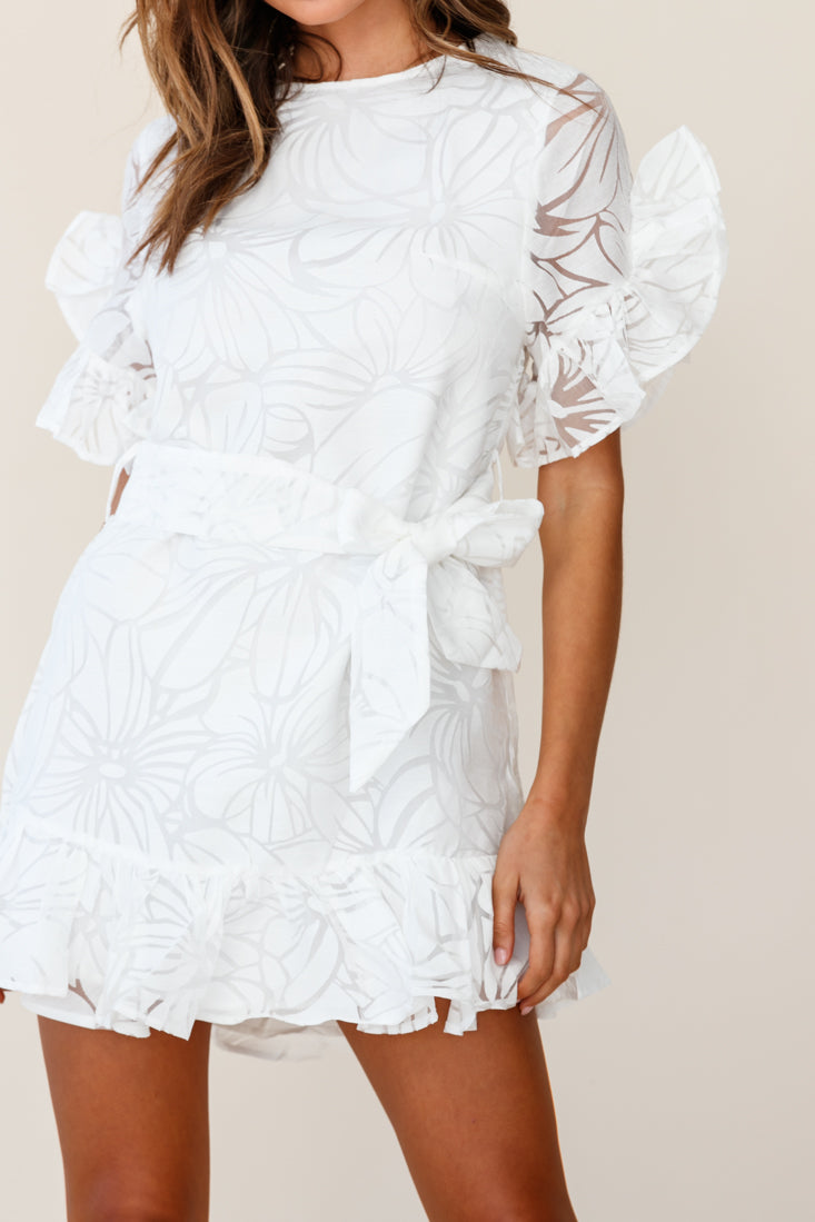 Coolum Ruffle Sleeve Dress White by Selfie Leslie