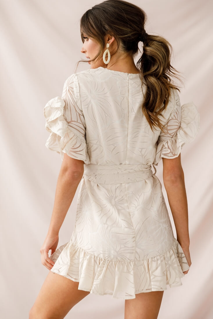 Coolum Ruffle Sleeve Dress Beige by Selfie Leslie