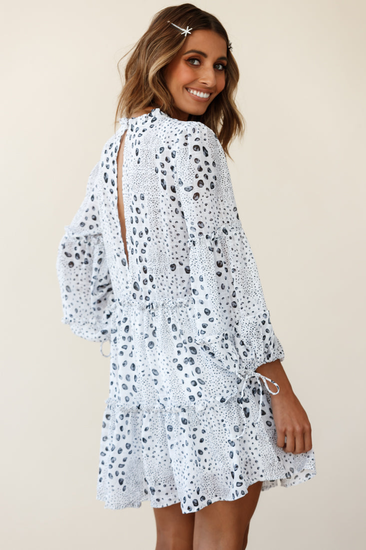 Beatrix High Neck Bell Sleeve Dress Droplet Print White by Selfie Leslie