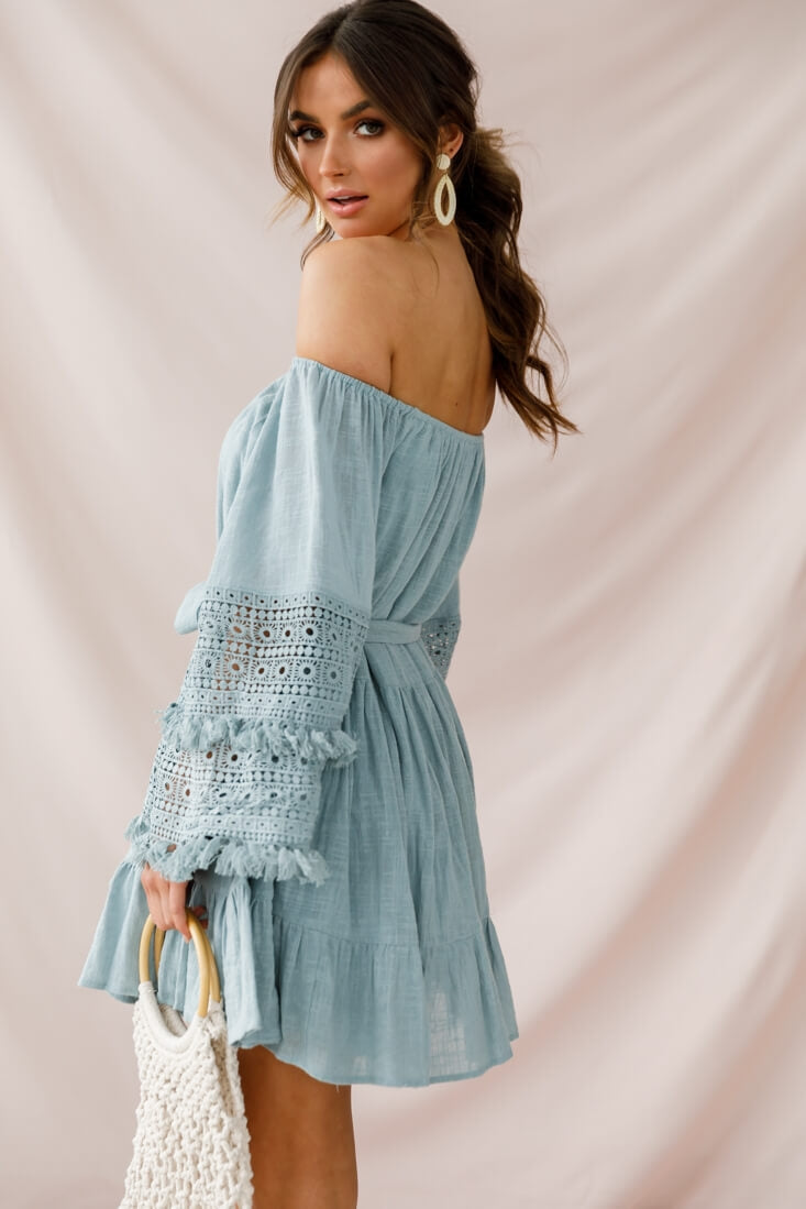 Mona Off-Shoulder Embellished Sleeve Dress Sage by Selfie Leslie