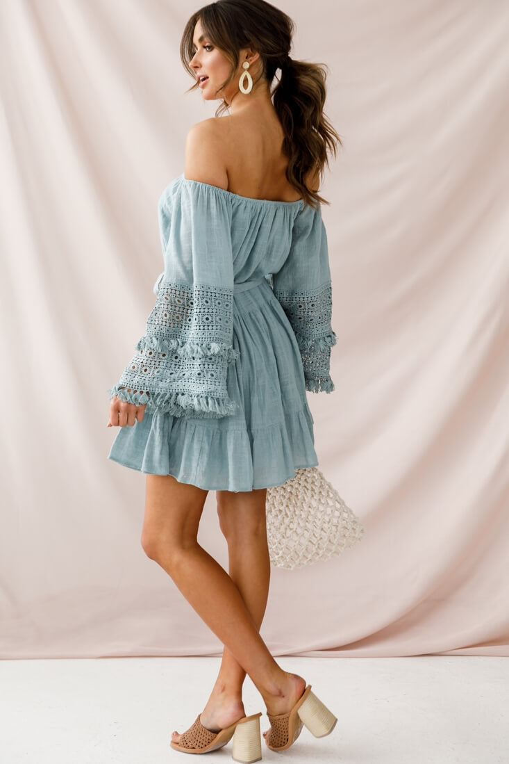 Mona Off-Shoulder Embellished Sleeve Dress Sage by Selfie Leslie