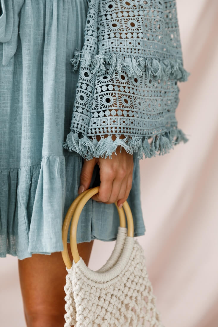 Mona Off-Shoulder Embellished Sleeve Dress Sage by Selfie Leslie