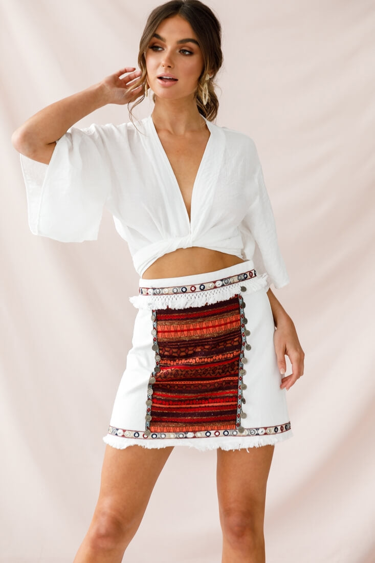 Inca Embellished Skirt White by Selfie Leslie