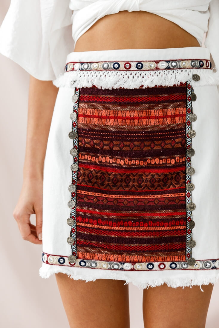 Inca Embellished Skirt White by Selfie Leslie