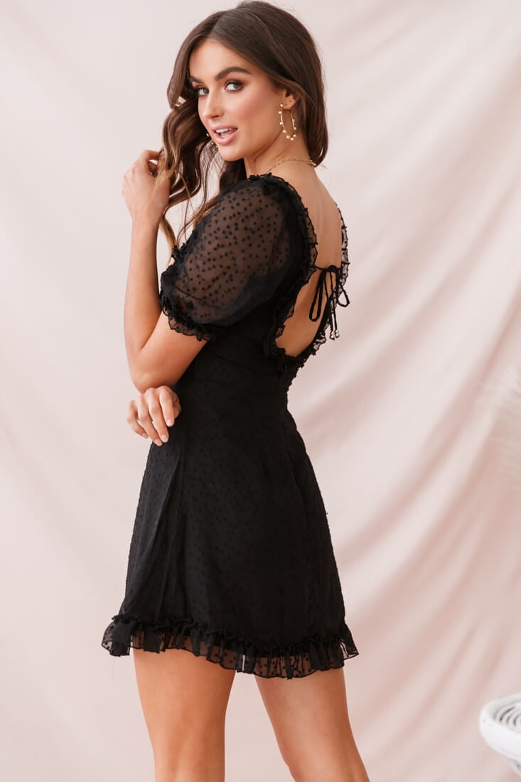 Lara Puff Sleeve Frill Dress Black by Selfie Leslie
