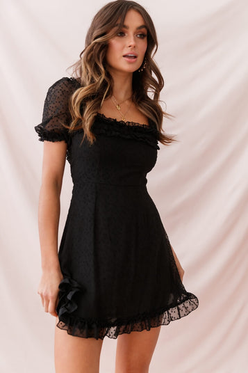 Shop the Lara Puff Sleeve Frill Dress Black | Selfie Leslie