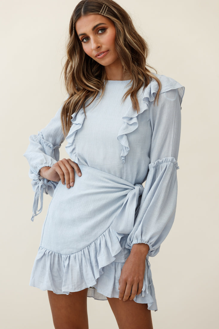 Tila Long Balloon Sleeve Wrap Front Dress Grey by Selfie Leslie