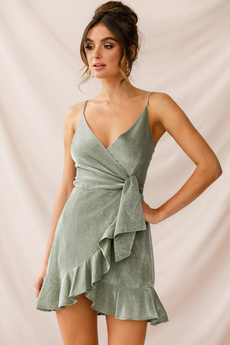 Laural Faux Wrap Ruffle Hem Dress Olive by Selfie Leslie