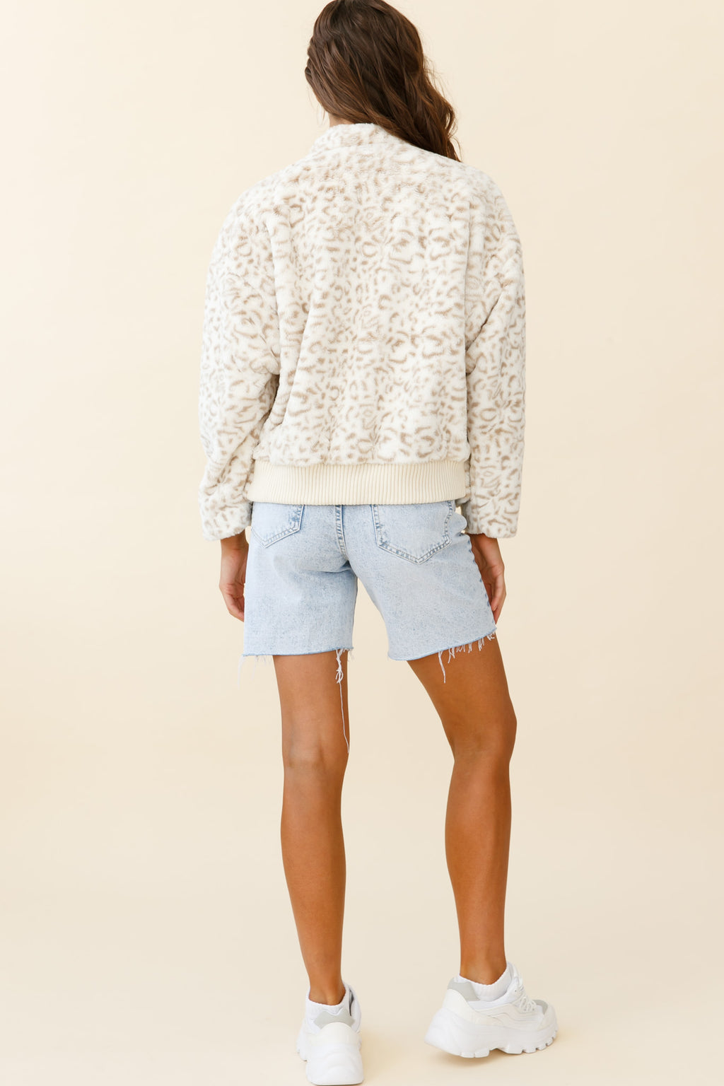 Wyoming Front Pocket Printed Fur Jacket White/Beige by Selfie Leslie