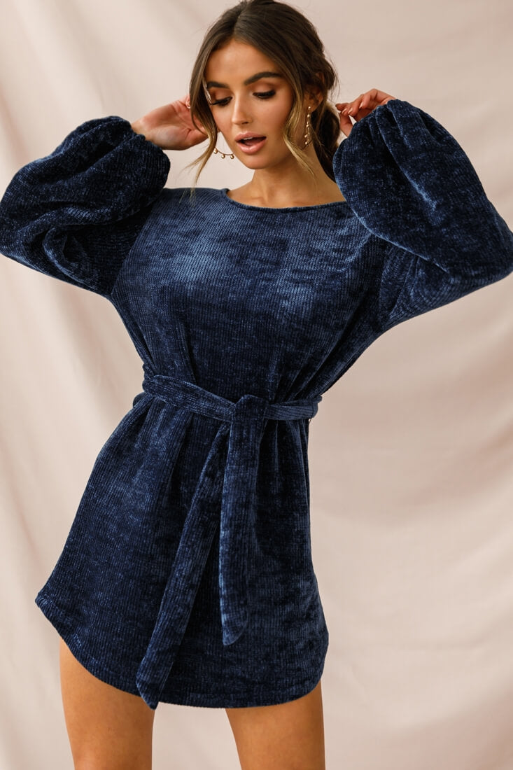 Diva Velvet Yarn Knit Dress Navy by Selfie Leslie