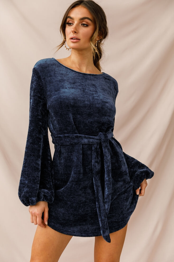 Diva Velvet Yarn Knit Dress Navy by Selfie Leslie