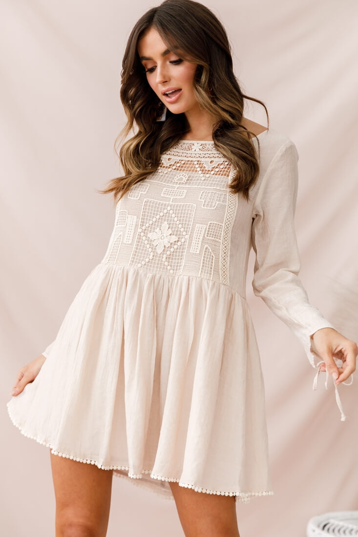 Cassie Embroidered Bust Swing Dress Beige by Selfie Leslie