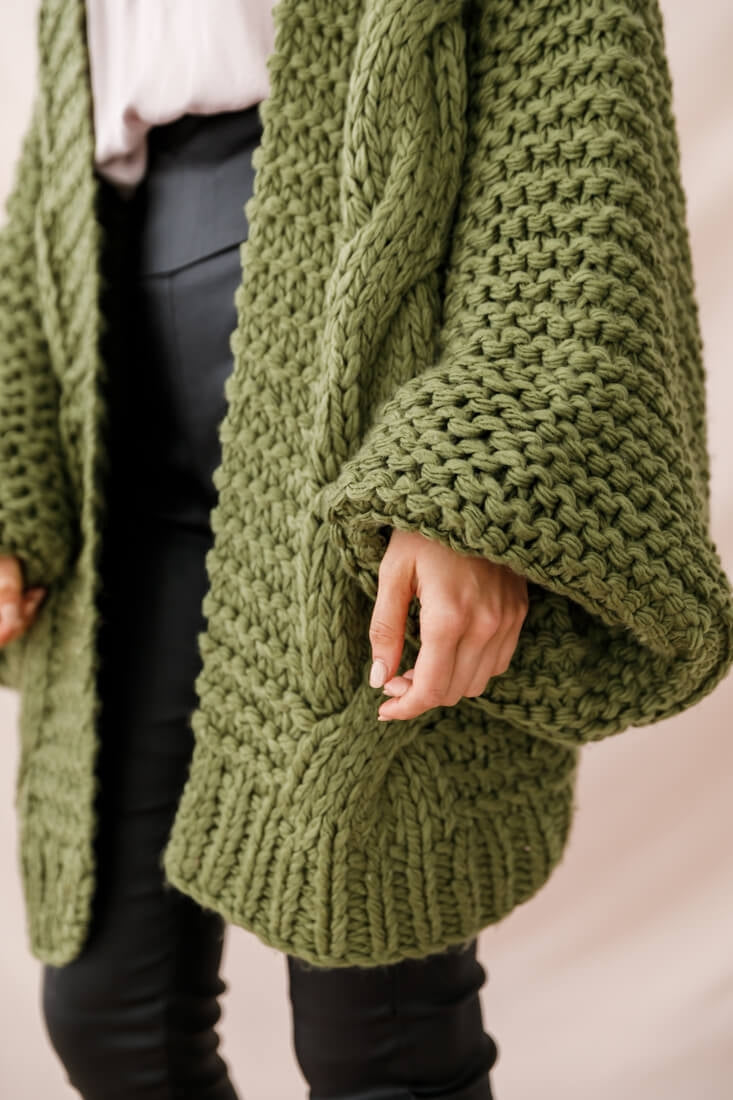 Vermont Oversized Garter Knit Cardigan Olive by Selfie Leslie