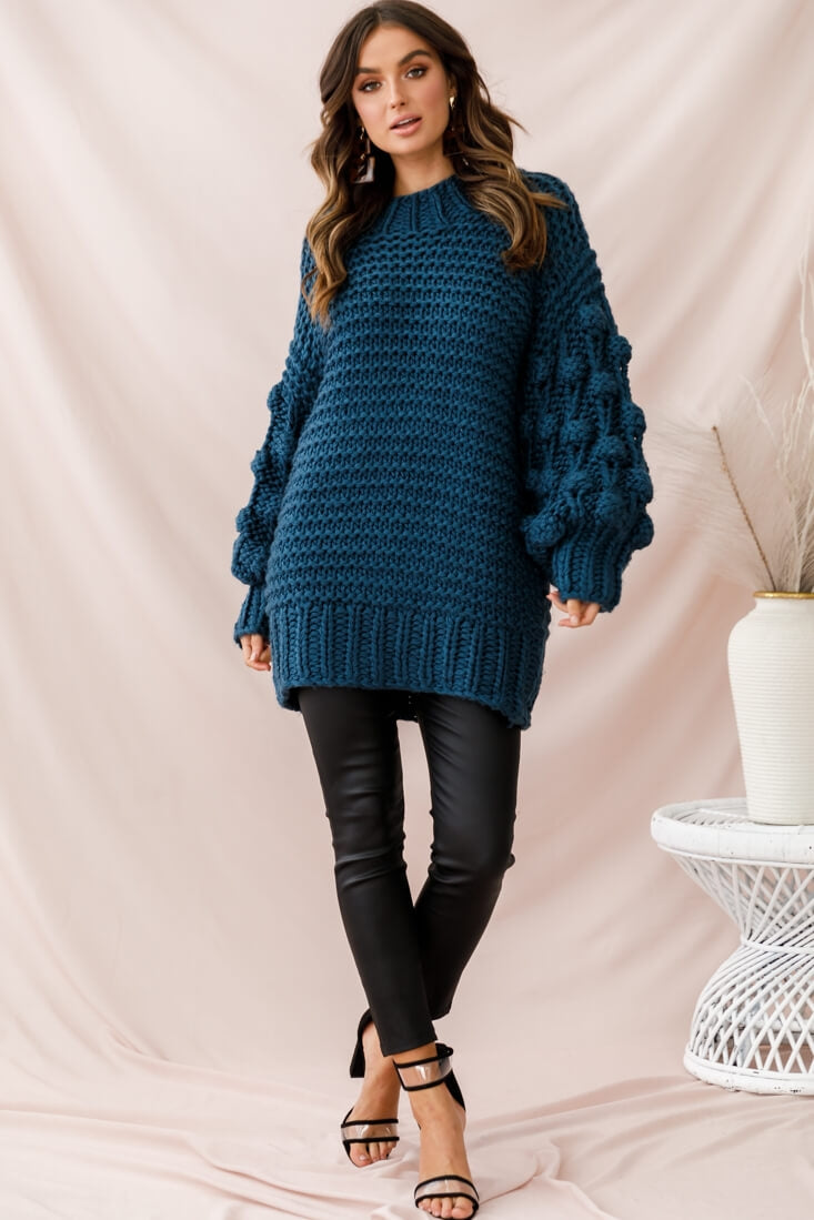 Moscow Chunky Knit Oversized Sweater Teal | Selfie Leslie