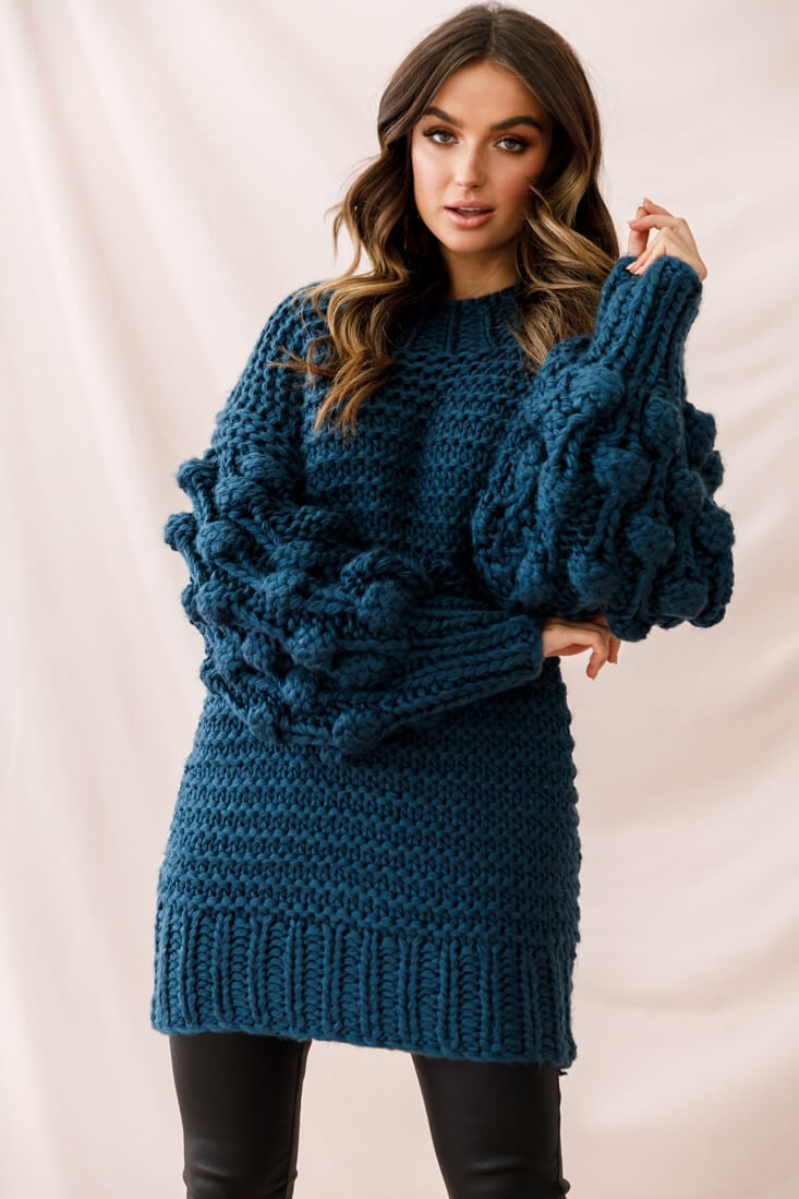 Moscow Chunky Knit Oversized Sweater Teal– Selfie Leslie
