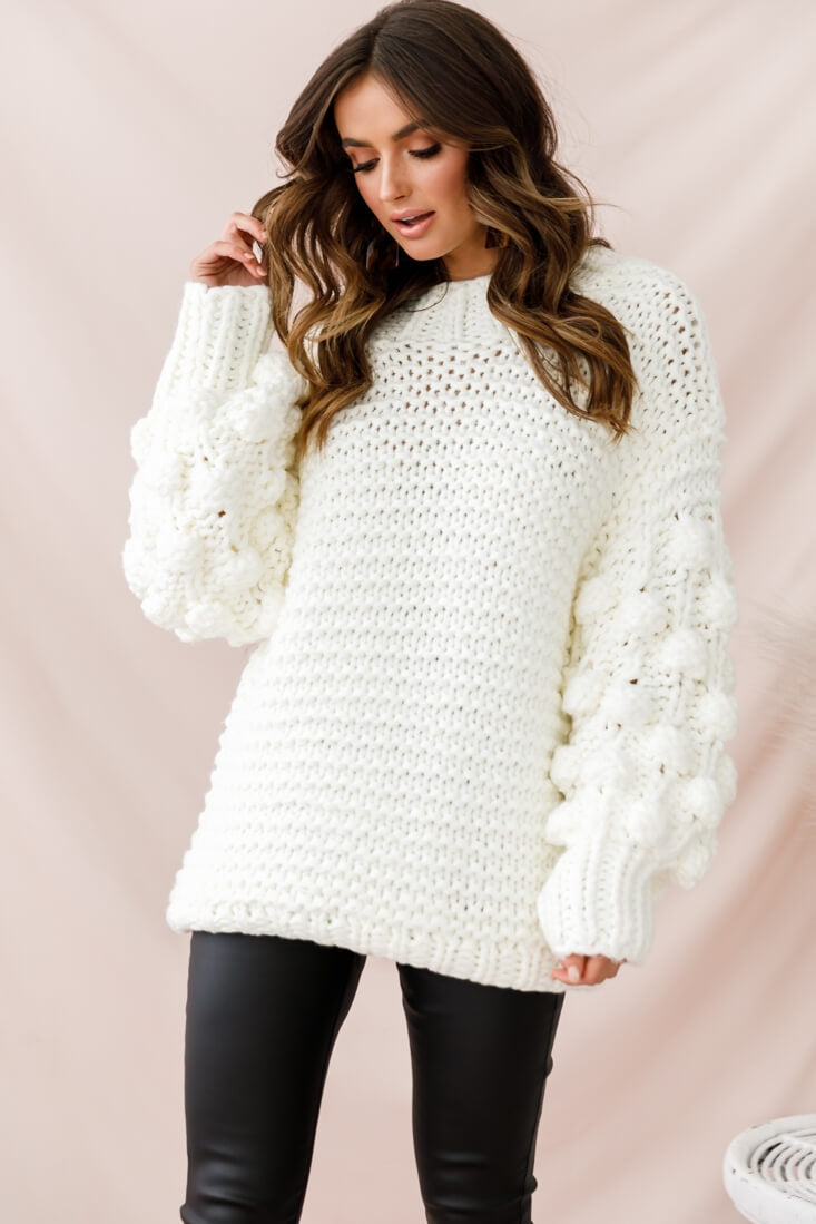 Moscow Chunky Knit Oversized Sweater White by Selfie Leslie