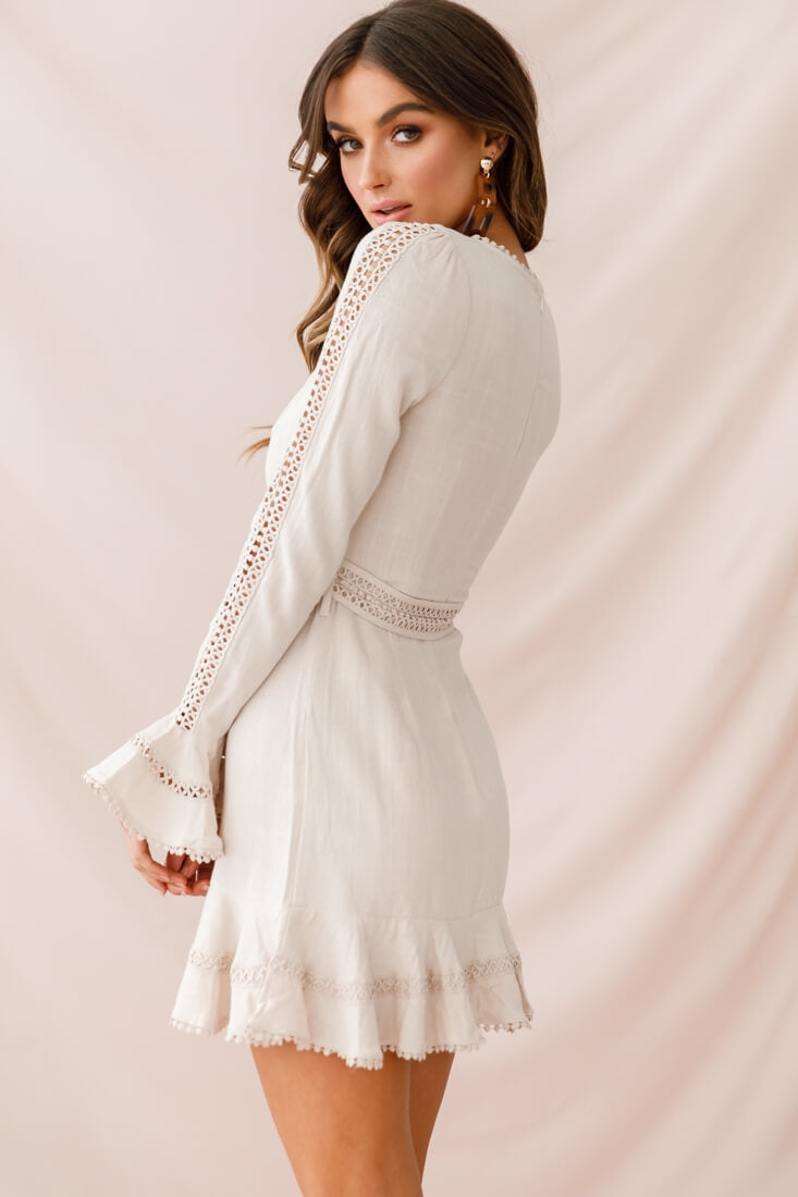 Aspley Flare Cuff Waist Tie Dress Beige by Selfie Leslie