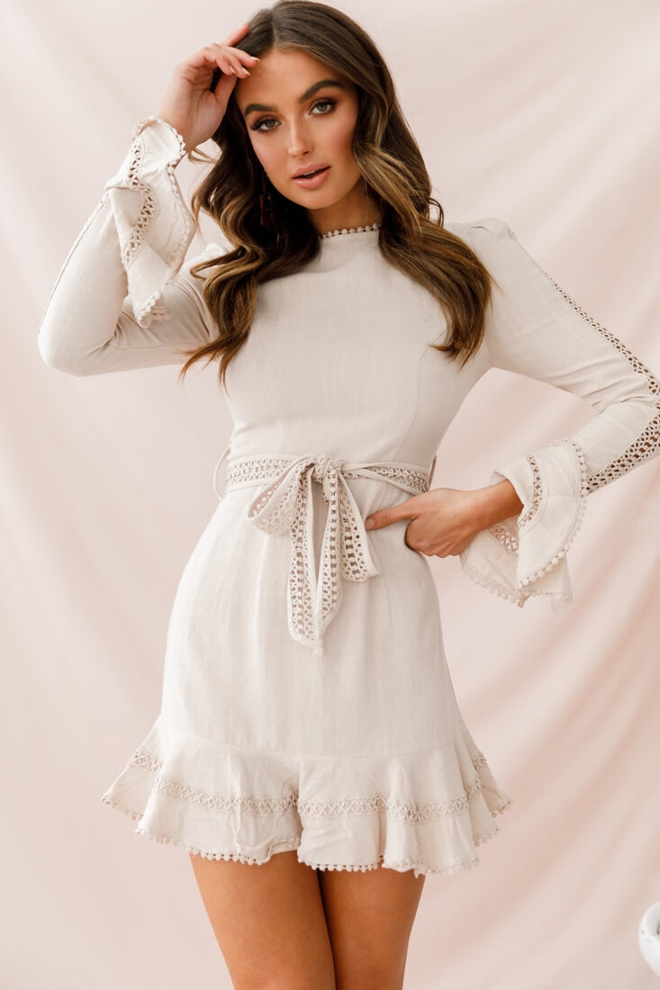 Aspley Flare Cuff Waist Tie Dress Beige by Selfie Leslie