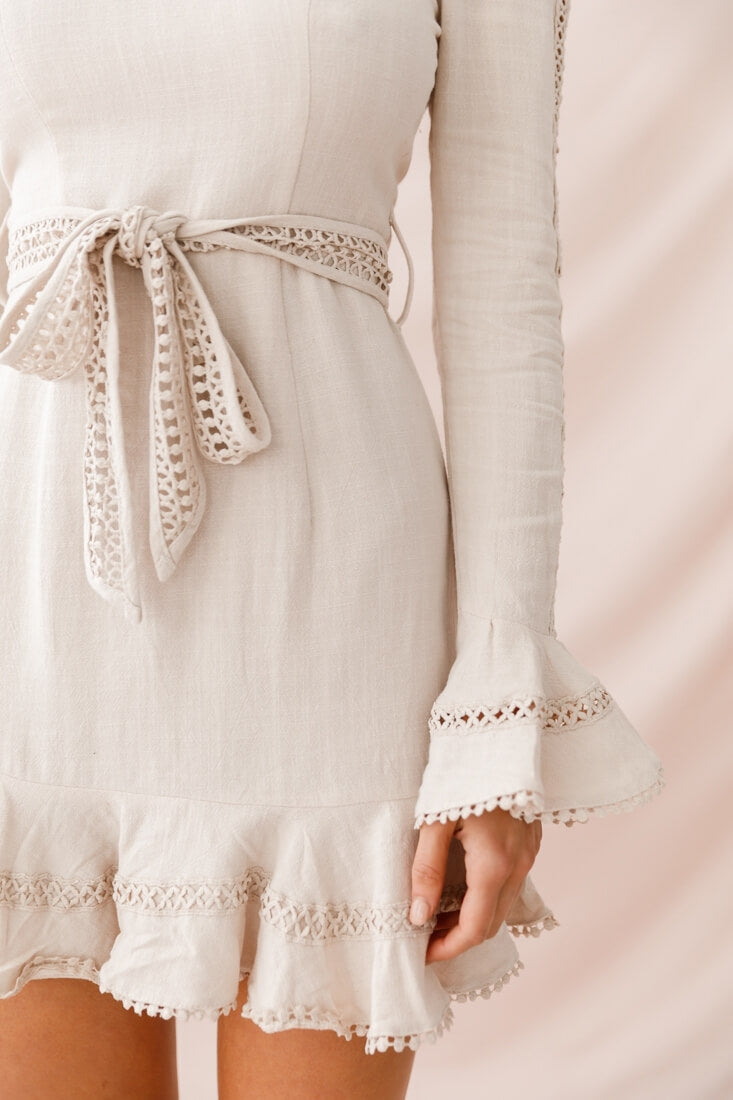 Aspley Flare Cuff Waist Tie Dress Beige by Selfie Leslie