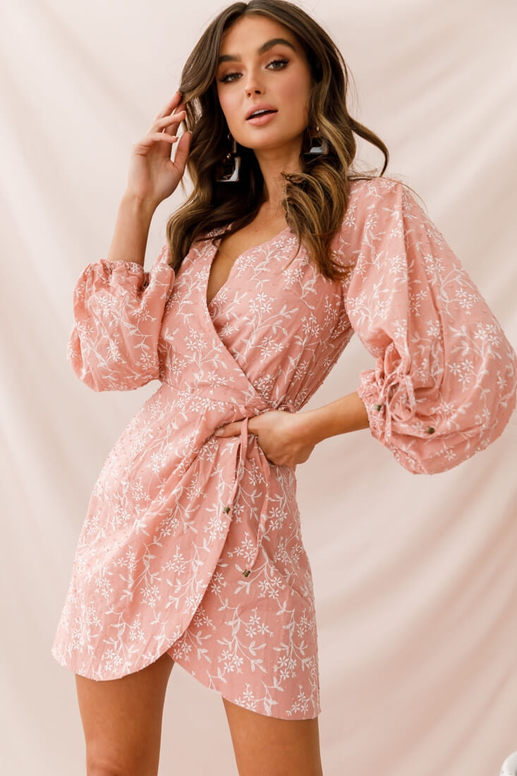Mindy Gathered Cuff Wrap Dress Rose by Selfie Leslie