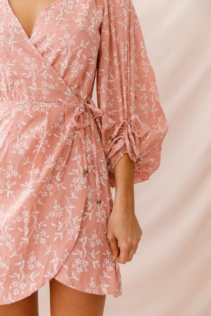 Mindy Gathered Cuff Wrap Dress Rose by Selfie Leslie