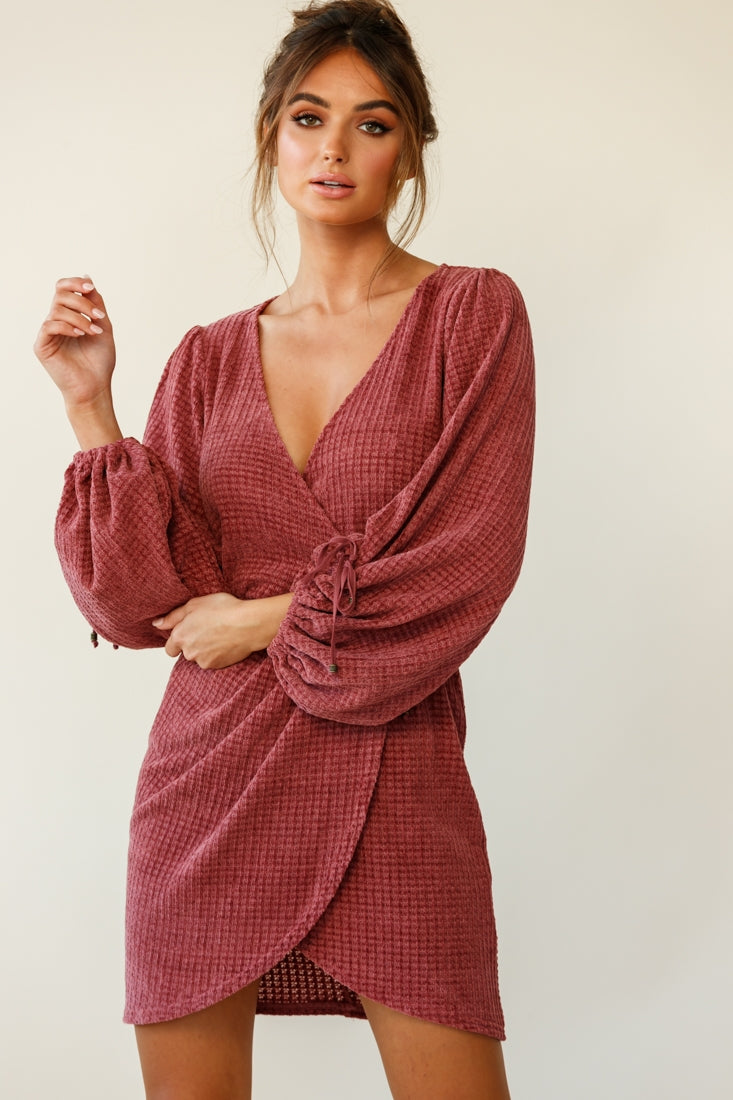 Make Way Balloon Sleeve Wrap Dress Plum by Selfie Leslie