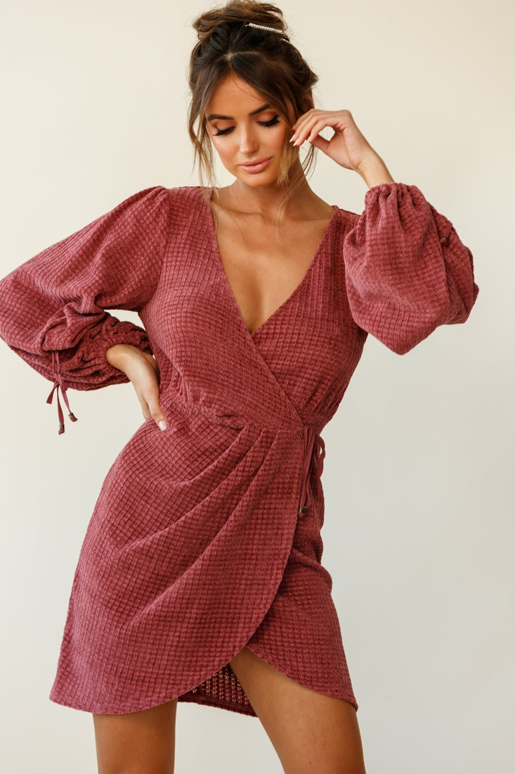 Make Way Balloon Sleeve Wrap Dress Plum by Selfie Leslie