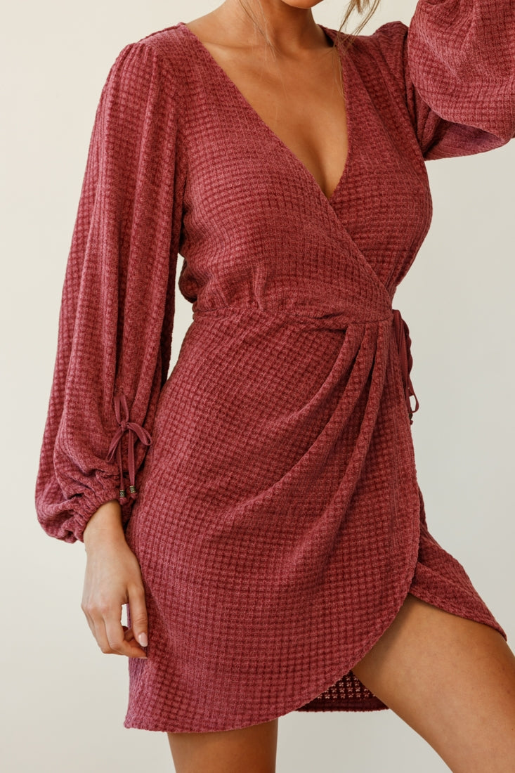 Make Way Balloon Sleeve Wrap Dress Plum by Selfie Leslie