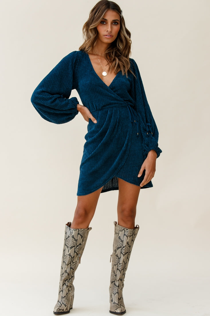 Make Way Balloon Sleeve Wrap Dress Teal | Selfie Leslie Make Way Balloon Sleeve Wrap Dress Teal | Selfie Leslie