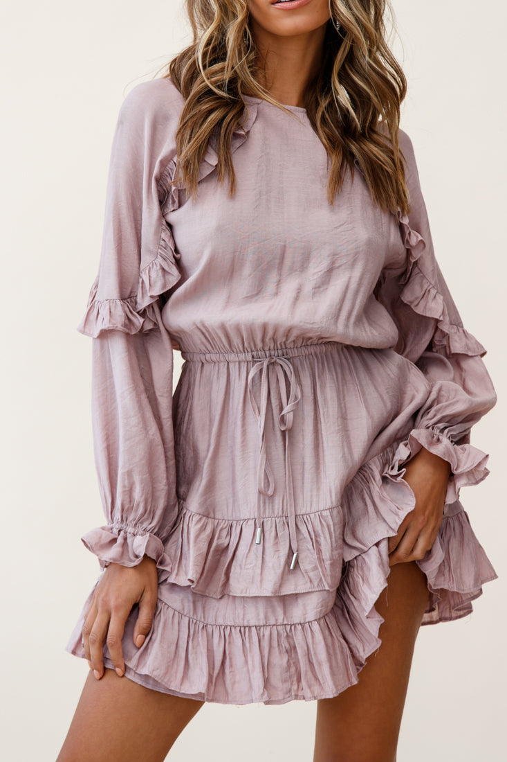 Best Wishes Long Sleeve Frill Detail Dress Mocha by Selfie Leslie