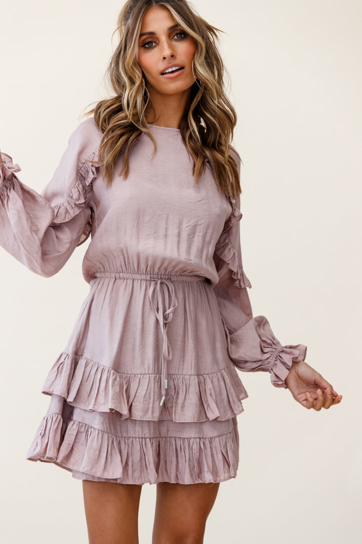 Best Wishes Long Sleeve Frill Detail Dress Blush by Selfie Leslie