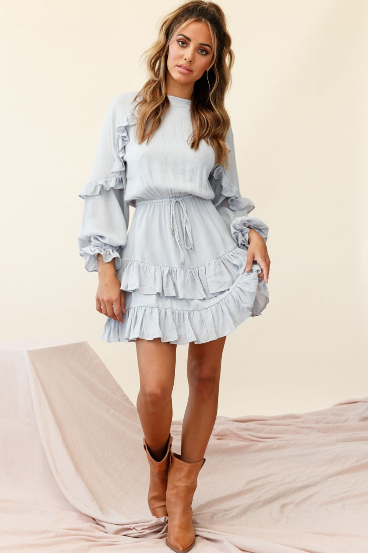 Best Wishes Long Sleeve Frill Detail Dress Olive